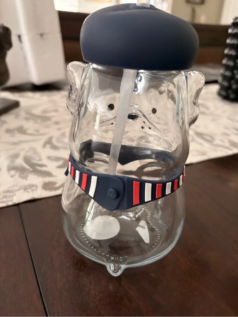 Clear Dog Shaped Glass Water Bottle with Straw
